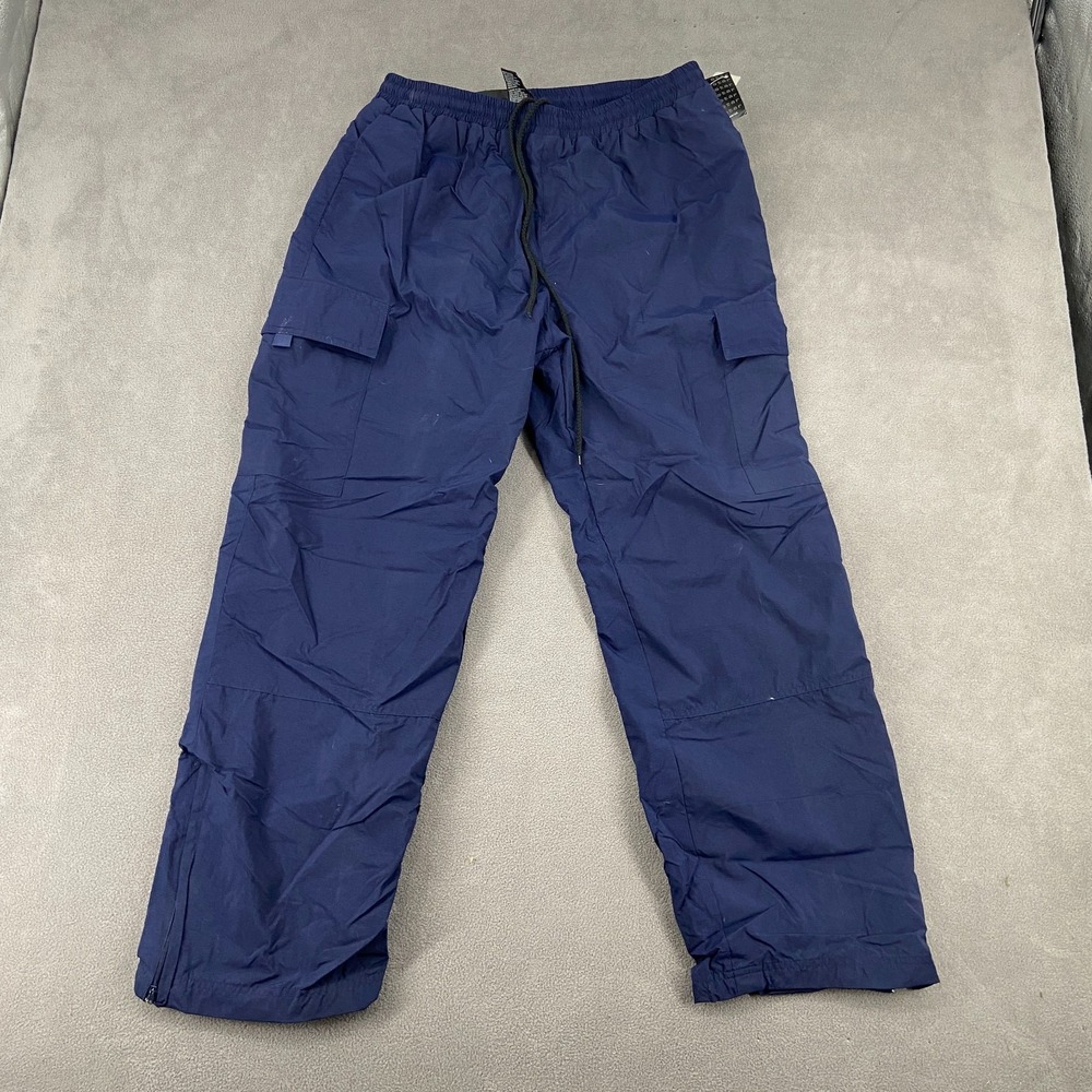 Vintage Starter Cargo Pants Mens Large Blue Wide Leg Ankle Zip Drawstring Hiking